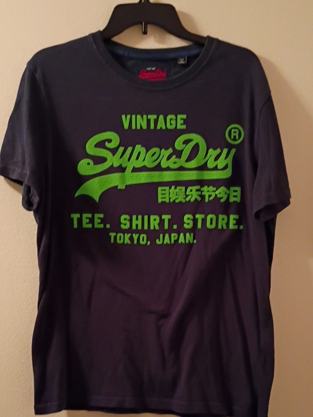 SuperDry Vintage Logo Tee - Navy with Lime Green Print